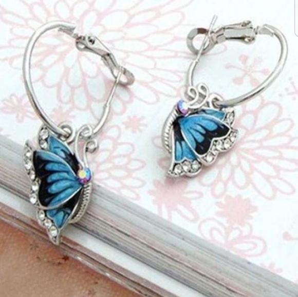 Butterfly Hoop Earrings NWOT - Picture 2 of 2